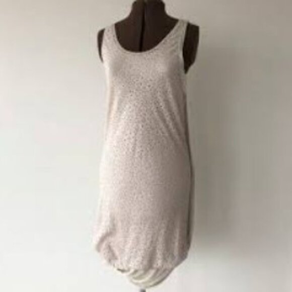 Poleci Laser Cut-Out Tunic Dress Beige Nude Shift Mini Dress Size XS - Picture 1 of 5